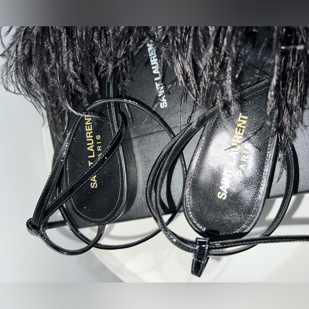 AUTHENTIC YSL FLAT SANDALS DECORATED WITH FEATHERS SIZE 8 - Picture 7 of 11